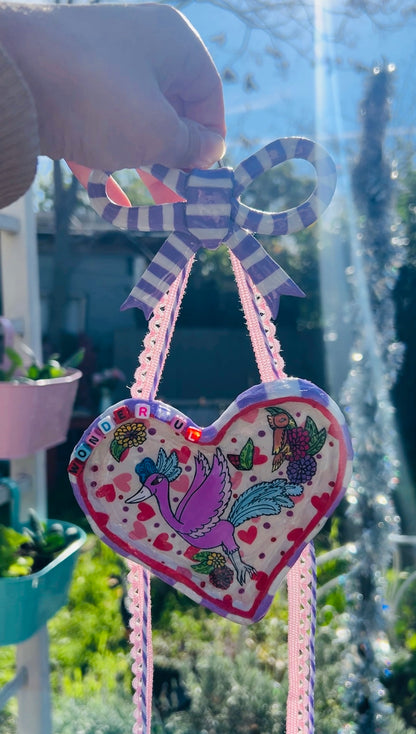 "Wonderful" Whimsical Ceramic Heart & Bow Wall Decoration