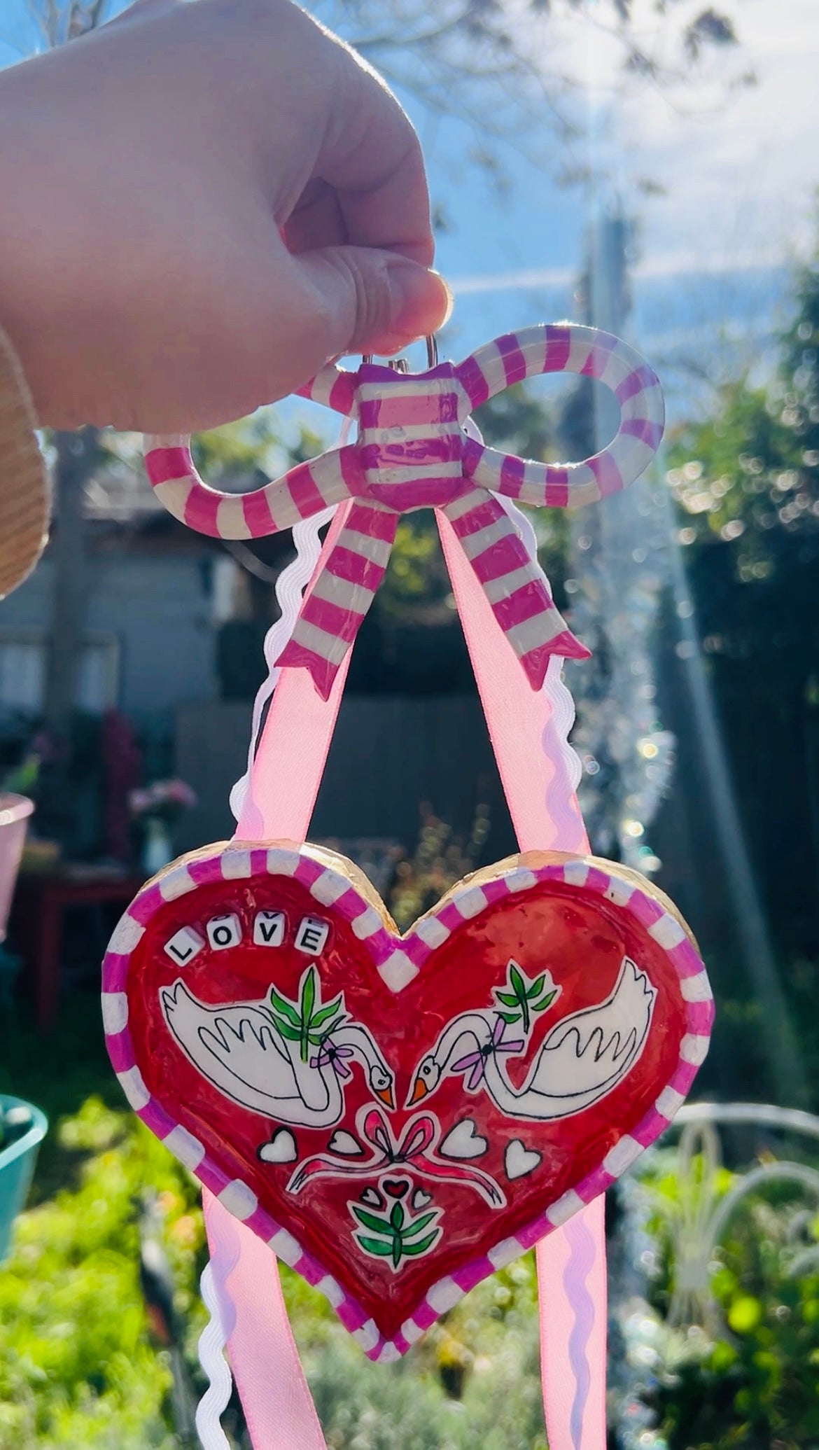 "Love Swans" Ceramic Heart & Bow Hanging Wall Decoration