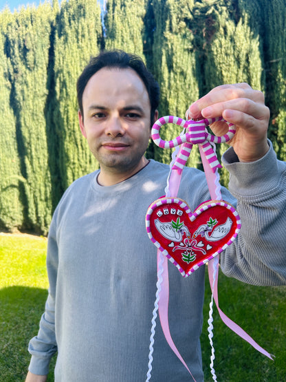 "Love Swans" Ceramic Heart & Bow Hanging Wall Decoration