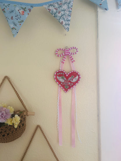 "Love Swans" Ceramic Heart & Bow Hanging Wall Decoration