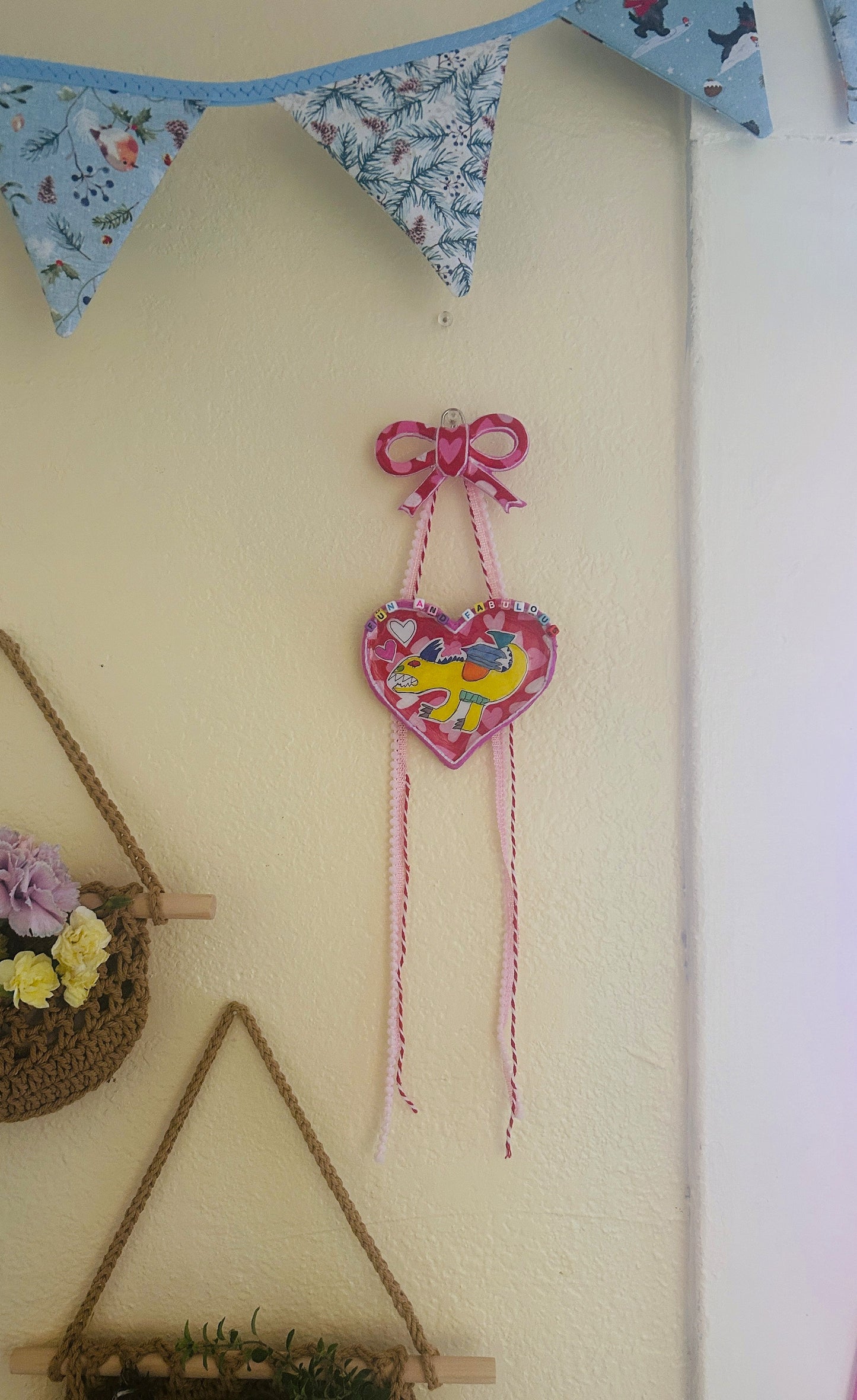 "Fun & Fabulous" Monster Ceramic Heart & Bow Wall Decoration