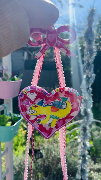"Fun & Fabulous" Monster Ceramic Heart & Bow Wall Decoration