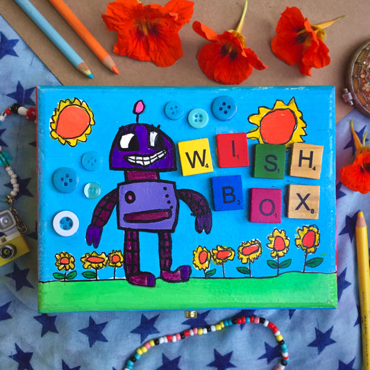 Ollie the Robot Hand Painted Wish Box